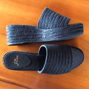 J crew black espadrille platform heels sandals new in box